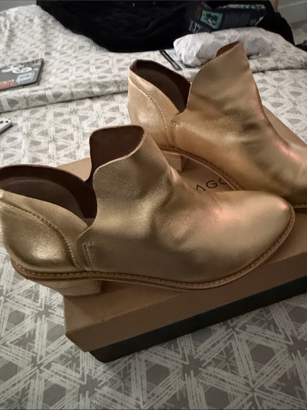Kelsi Dagger Metallic Gold Leather Ankle Booties
